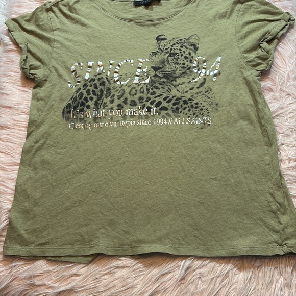 All Saints It’s What You Make It Leopard Graphic Tee sz 6 - Picture 8 of 9
